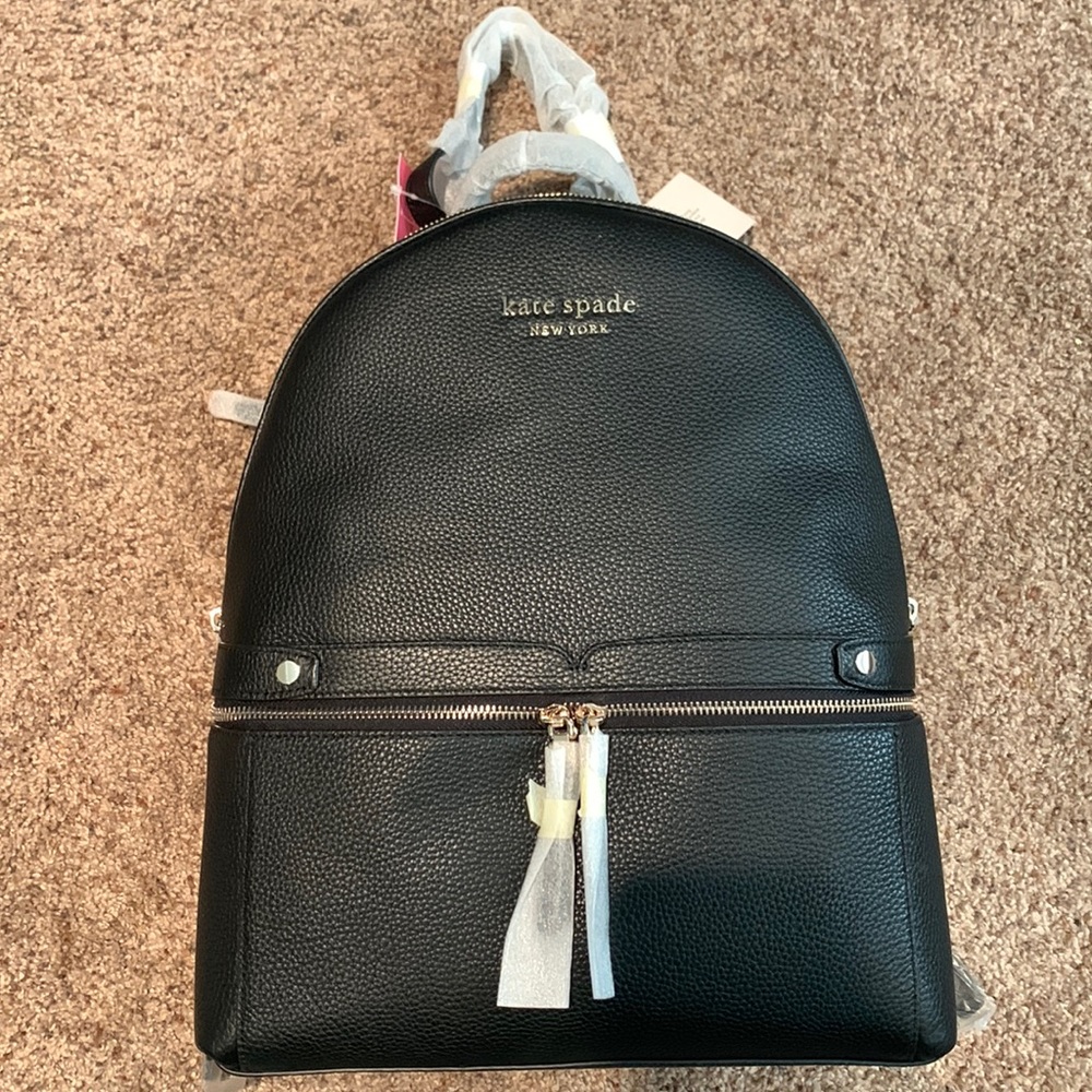 NWT Kate Spade Black leather day pack large backpack